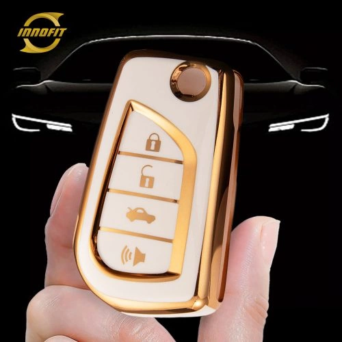 TOA3T1-White-Gold Plating- Car Key Cover For Toyota