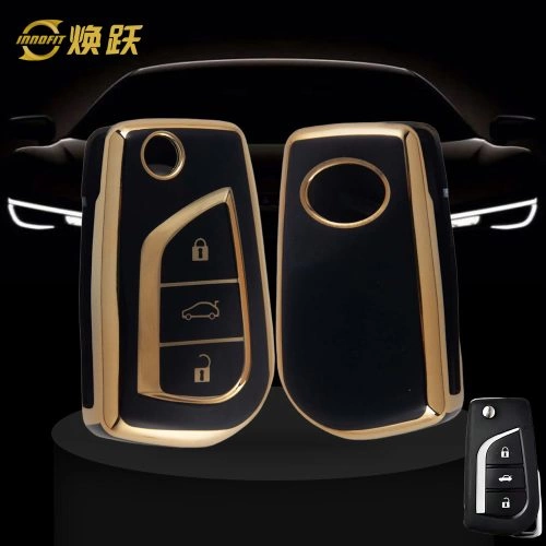 TOA1T1-Siyah-Altın Kaplama- Toyota için Araba Anahtar Kapağı