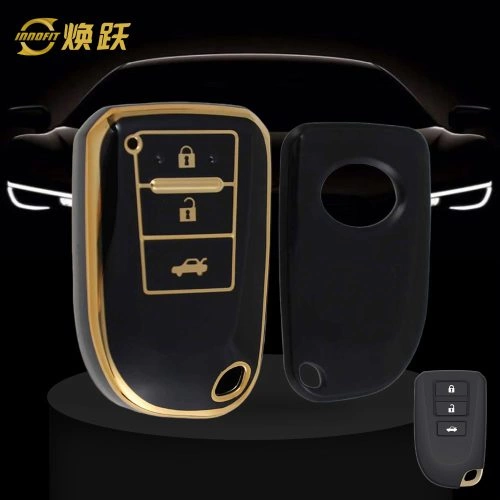TOI1T1-Black-Gold Plating- Car Key Cover For Toyota