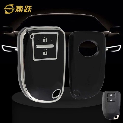 TOI2T1-Black-Silver Plating- Car Key Cover For Toyota