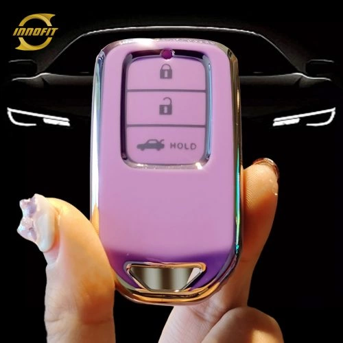HOA4T1-Purple-Silver Plating- Car Key Cover For Honda
