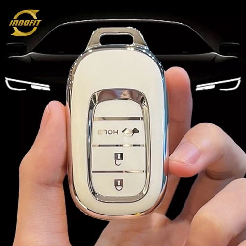 HOB4T1-White-Silver Plating- Car Key Cover For Honda