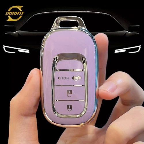 HOB4T1-Purple-Silver Plating- Car Key Cover For Honda