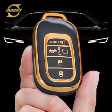 HOB6T1-Black-Gold Plating- Car Key Cover For Honda