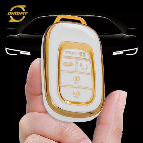 HOB6T1-White-Gold Plating- Car Key Cover For Honda