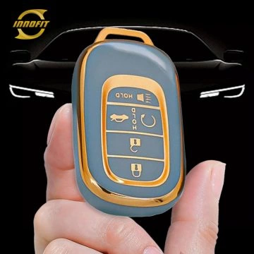 HOB6T1-Granny Grey-Gold Plating- Car Key Cover For Honda
