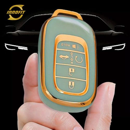 HOB6T1-Green-Gold Plating- Car Key Cover For Honda