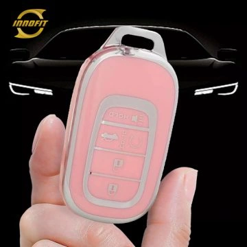 HOB6T1-Pink-Silver Plating- Car Key Cover For Honda