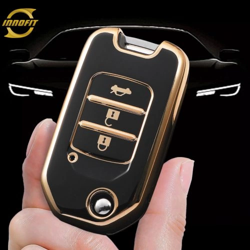 HOC1T1-Black-Gold Plating- Car Key Cover For Honda