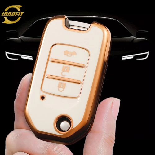 HOC1T1-White-Gold Plating- Car Key Cover For Honda