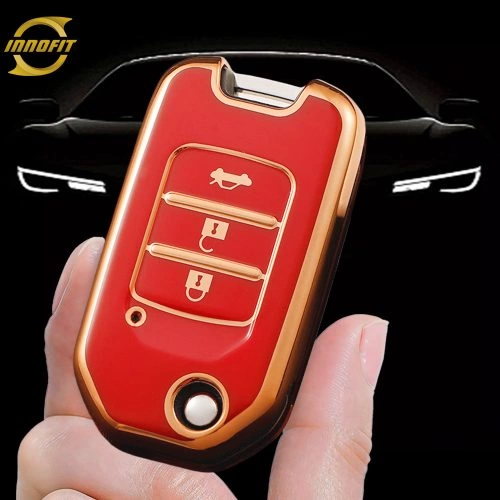 HOC1T1-Red-Gold Plating- Car Key Cover For Honda