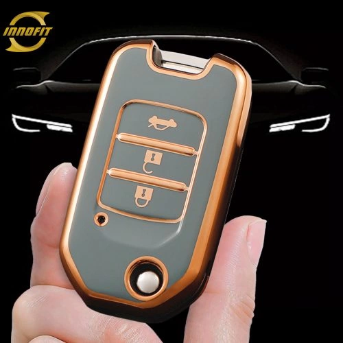 HOC1T1-Granny Grey-Gold Plating- Car Key Cover For Honda