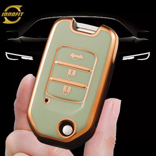 HOC1T1-Green-Gold Plating- Car Key Cover For Honda