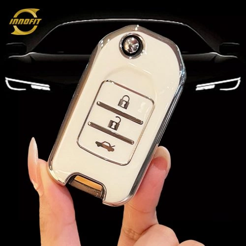 HOC1T1-White-Silver Plating- Car Key Cover For Honda