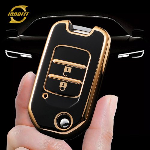 HOC2T1-Black-Gold Plating- Car Key Cover For Honda