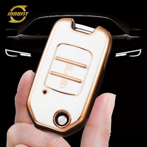 HOC2T1-White-Gold Plating- Car Key Cover For Honda