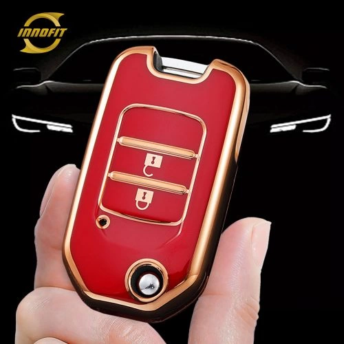 HOC2T1-Red-Gold Plating- Car Key Cover For Honda