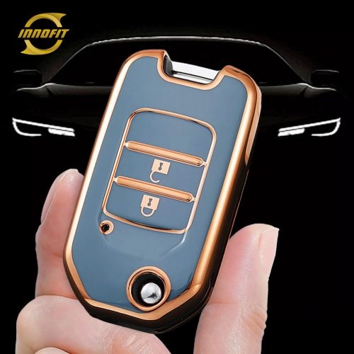 HOC2T1-Granny Grey-Gold Plating- Car Key Cover For Honda