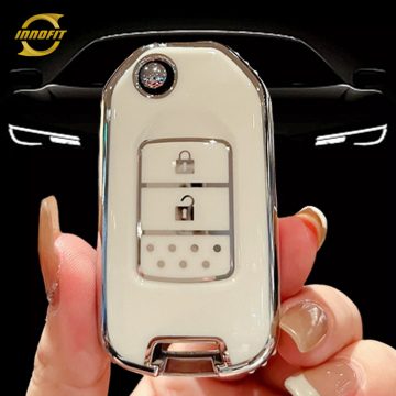 HOC2T1-White-Silver Plating- Car Key Cover For Honda
