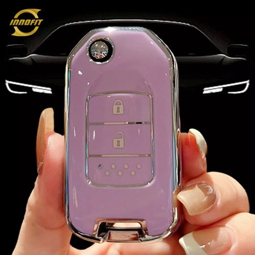 HOC2T1-Purple-Silver Plating- Car Key Cover For Honda
