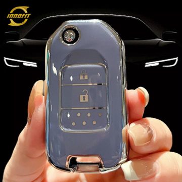 HOC2T1-Light Blue-Silver Plating- Car Key Cover For Honda