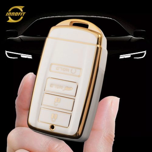 HOF1T1-White-Gold Plating- Car Key Cover For Honda