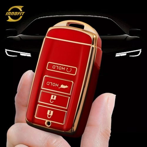 HOF1T1-Red-Gold Plating- Car Key Cover For Honda