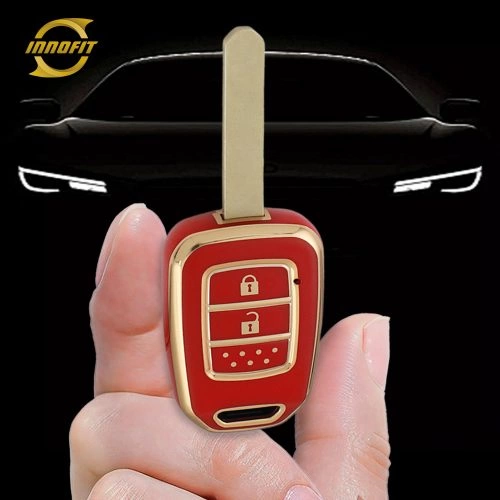 HOM1T1-Red-Gold Plating- Car Key Cover For Honda