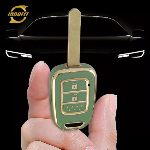 HOM1T1-Green-Gold Plating- Car Key Cover For Honda
