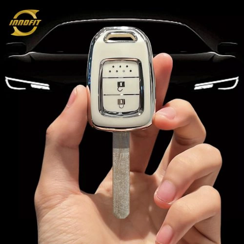 HOM1T1-White-Silver Plating- Car Key Cover For Honda