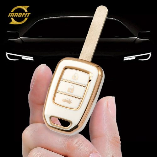 HOM2T1-White-Gold Plating- Car Key Cover For Honda