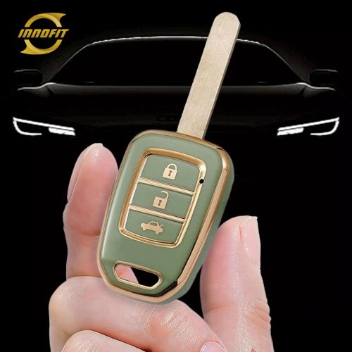 HOM2T1-Green-Gold Plating- Car Key Cover For Honda