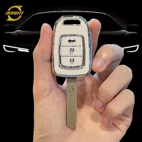 HOM2T1-White-Silver Plating- Car Key Cover For Honda