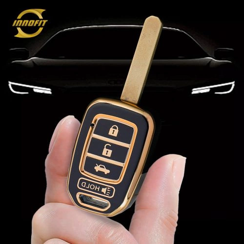 HOM3T1-Black-Gold Plating- Car Key Cover For Honda