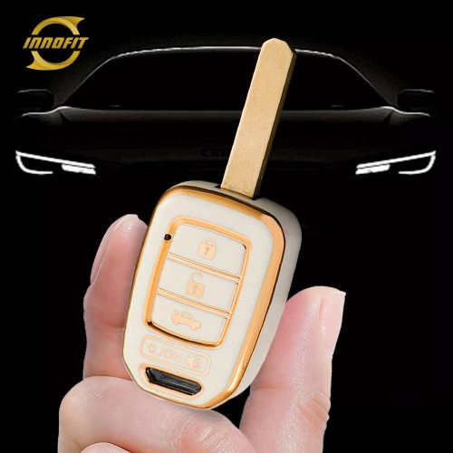 HOM3T1-White-Gold Plating- Car Key Cover For Honda