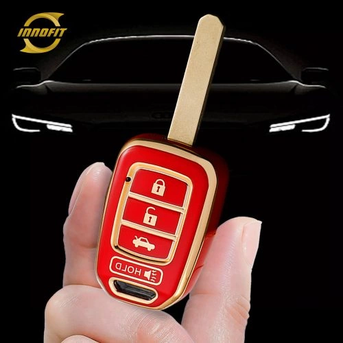 HOM3T1-Red-Gold Plating- Car Key Cover For Honda