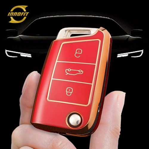 VOA1T1-Red-Gold Plating- Car Key Cover For Volkswagen skoda SEAT