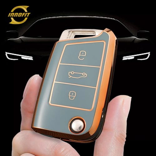 VOA1T1-Granny Grey-Gold Plating- Car Key Cover For Volkswagen skoda SEAT