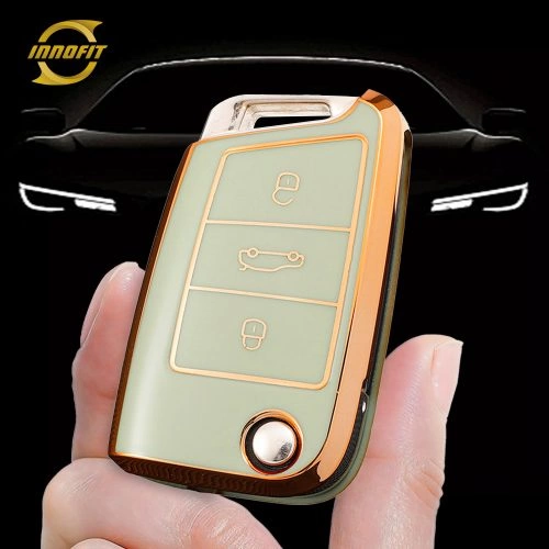 VOA1T1-Green-Gold Plating- Car Key Cover For Volkswagen skoda SEAT