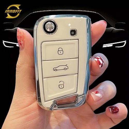 VOA1T1-White-Silver Plating- Car Key Cover For Volkswagen skoda SEAT