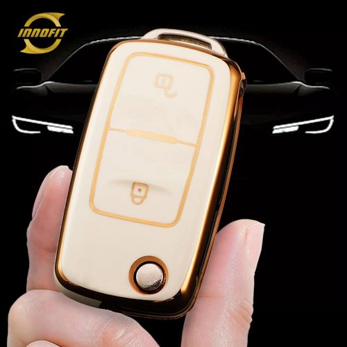 VOB2T1-White-Gold Plating- Car Key Cover For Volkswagen SEAT skoda