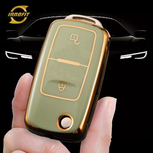 VOB2T1-Green-Gold Plating- Car Key Cover For Volkswagen SEAT skoda