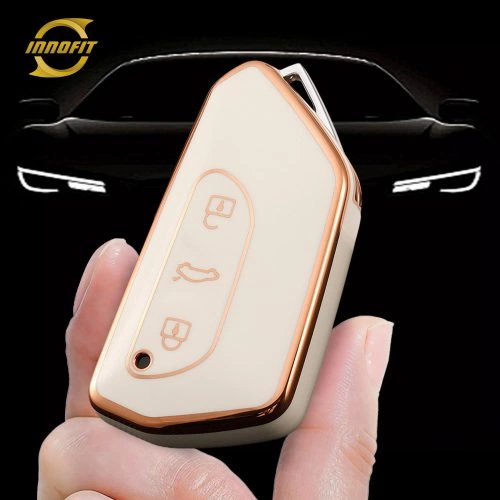 VOC1T1-White-Gold Plating- Car Key Cover For Volkswagen skoda