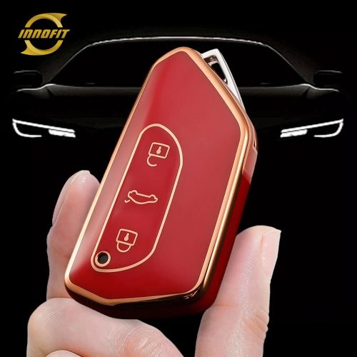 VOC1T1-Red-Gold Plating- Car Key Cover For Volkswagen skoda