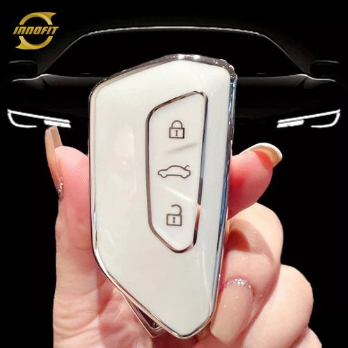 VOC1T1-White-Silver Plating- Car Key Cover For Volkswagen skoda