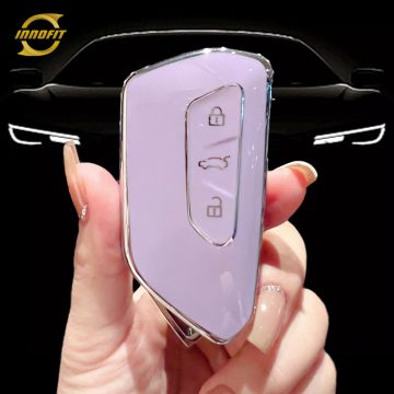 VOC1T1-Purple-Silver Plating- Car Key Cover For Volkswagen skoda