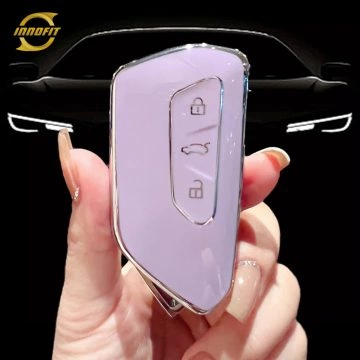 VOC1T1-Purple-Silver Plating- Car Key Cover For Volkswagen skoda