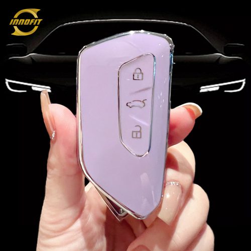 VOC1T1-Purple-Silver Plating- Car Key Cover For Volkswagen skoda