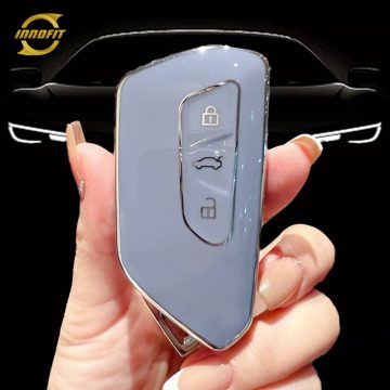 VOC1T1-Light Blue-Silver Plating- Car Key Cover For Volkswagen skoda