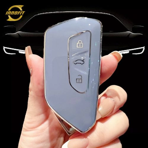 VOC1T1- 라이트 블루-실버 도금- 폭스 바겐 스코다 용 자동차 키 커버